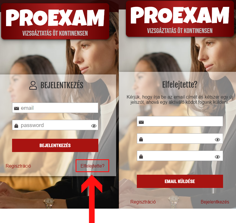 Jelszó igénylése a PROEXAM rendszerben